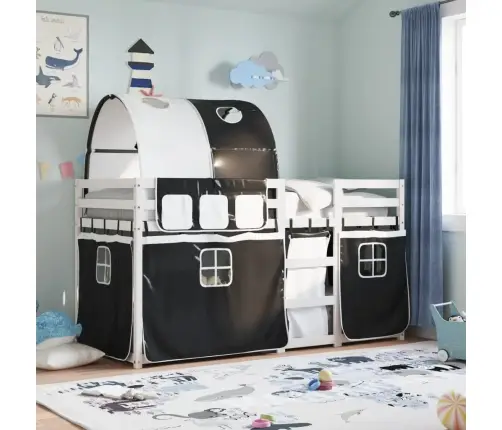 Gulta Ar Aizkariem, Melnbalta, 90X200 Cm, Priedes Masīvkoks Vidaxl