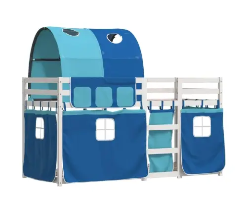 Bērnu Gulta Ar Aizkariem, Zila, 90X200 Cm, Priedes Masīvkoks Vidaxl