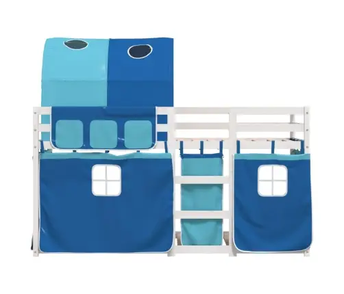 Bērnu Gulta Ar Aizkariem, Zila, 90X200 Cm, Priedes Masīvkoks Vidaxl