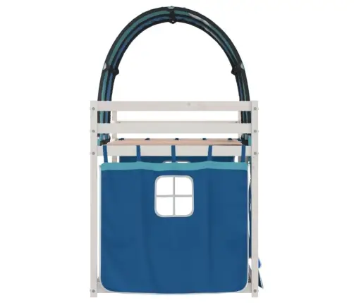 Bērnu Gulta Ar Aizkariem, Zila, 90X200 Cm, Priedes Masīvkoks Vidaxl