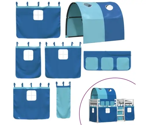 Bērnu Gulta Ar Aizkariem, Zila, 90X200 Cm, Priedes Masīvkoks Vidaxl