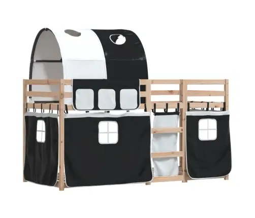 Gulta Ar Aizkariem, Melnbalta, 90X190 Cm, Priedes Masīvkoks Vidaxl