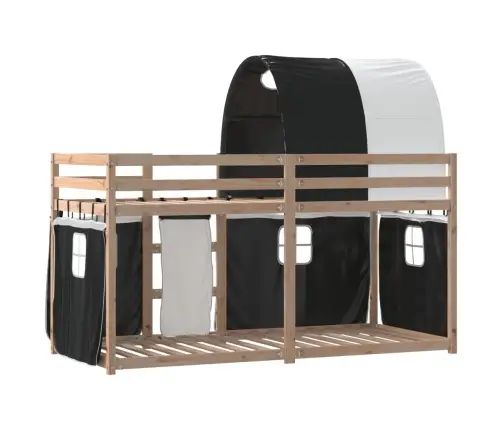 Gulta Ar Aizkariem, Melnbalta, 90X190 Cm, Priedes Masīvkoks Vidaxl