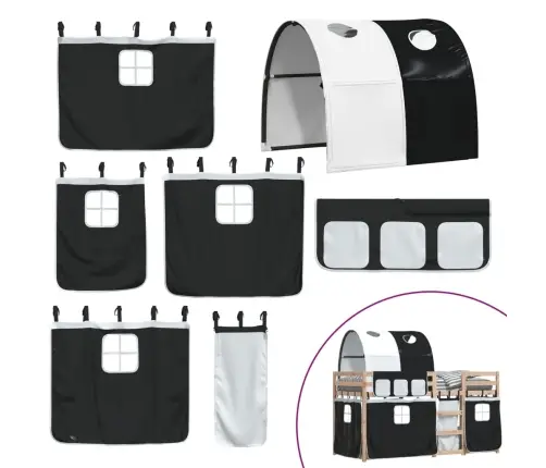 Gulta Ar Aizkariem, Melnbalta, 90X190 Cm, Priedes Masīvkoks Vidaxl