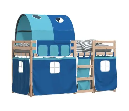 Bērnu Gulta Ar Aizkariem, Zila, 90X190 Cm, Priedes Masīvkoks Vidaxl