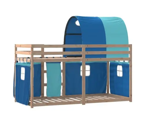 Bērnu Gulta Ar Aizkariem, Zila, 90X190 Cm, Priedes Masīvkoks Vidaxl