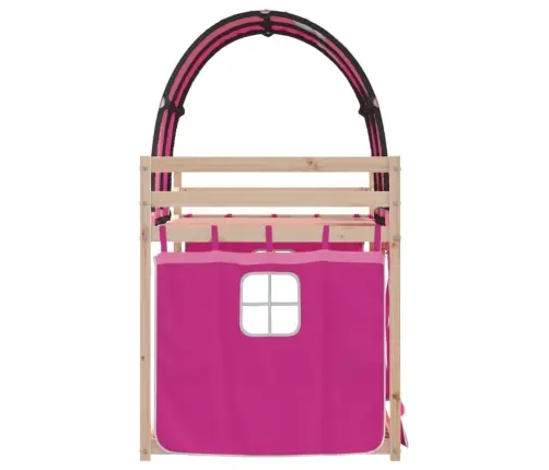 Dviaukštė Lova Su Užuolaidomis, Rožinė, 90X190cm Pušis