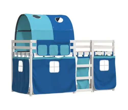 Bērnu Gulta Ar Aizkariem, Zila, 90X190 Cm, Priedes Masīvkoks Vidaxl