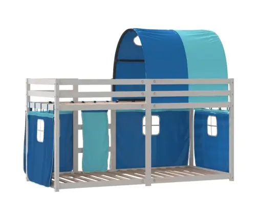 Bērnu Gulta Ar Aizkariem, Zila, 90X190 Cm, Priedes Masīvkoks Vidaxl