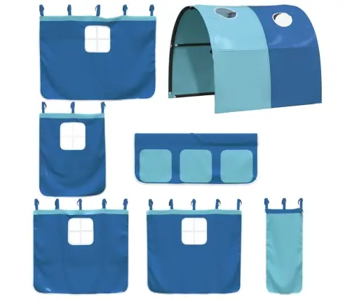 Bērnu Gulta Ar Aizkariem, Zila, 90X190 Cm, Priedes Masīvkoks Vidaxl