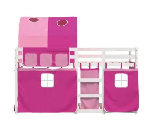 Dviaukštė Lova Su Užuolaidomis, Rožinė, 90X190cm Pušis