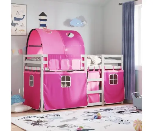 Dviaukštė Lova Su Užuolaidomis, Rožinė, 90X190cm Pušis