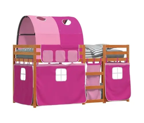 Bērnu Gulta Ar Aizkariem, Rozā, 90X200 Cm, Priedes Masīvkoks Vidaxl