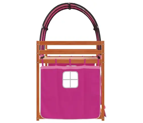 Bērnu Gulta Ar Aizkariem, Rozā, 90X200 Cm, Priedes Masīvkoks Vidaxl