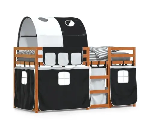 Gulta Ar Aizkariem, Melnbalta, 90X190 Cm, Priedes Masīvkoks Vidaxl