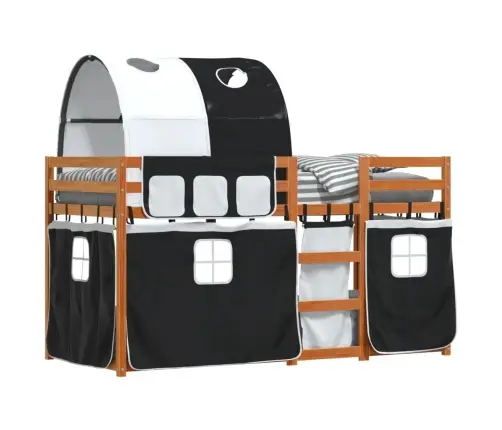 Gulta Ar Aizkariem, Melnbalta, 90X190 Cm, Priedes Masīvkoks Vidaxl