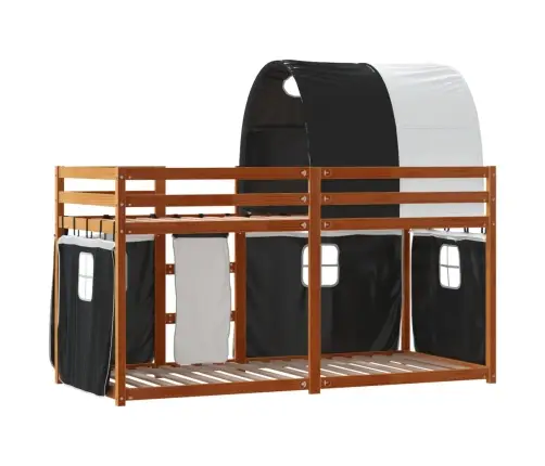 Gulta Ar Aizkariem, Melnbalta, 90X190 Cm, Priedes Masīvkoks Vidaxl