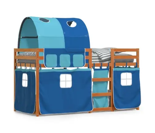 Bērnu Gulta Ar Aizkariem, Zila, 90X190 Cm, Priedes Masīvkoks Vidaxl