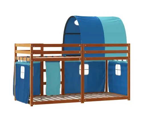 Bērnu Gulta Ar Aizkariem, Zila, 90X190 Cm, Priedes Masīvkoks Vidaxl