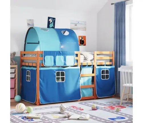 Bērnu Gulta Ar Aizkariem, Zila, 90X190 Cm, Priedes Masīvkoks Vidaxl