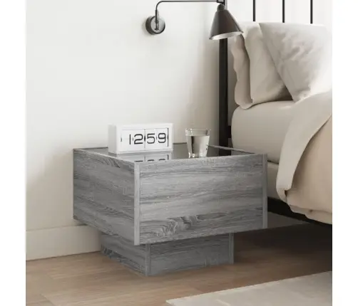 Naktsgaldiņš Ar Led, Pelēka Ozolkoka Krāsa, 40X40X30 Cm Vidaxl