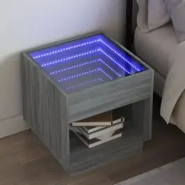 Naktinis Staliukas Su Infinity Led, Pilkas Ąžuolo, 50X50X50Cm