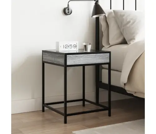 Naktsgaldiņš Ar Led, Pelēka Ozolkoka Krāsa, 40X40X51 Cm Vidaxl