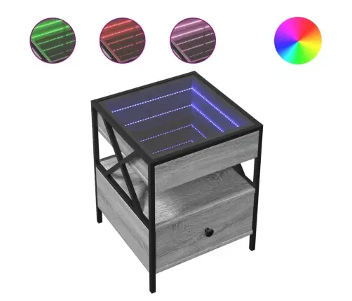 Naktinis Staliukas Su Infinity Led, Pilkas Ąžuolo, 40X40X51Cm