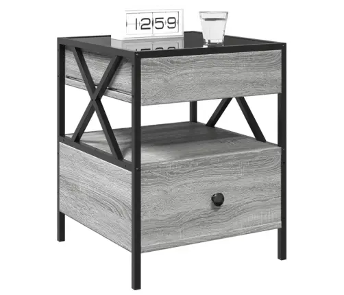 Naktinis Staliukas Su Infinity Led, Pilkas Ąžuolo, 40X40X51Cm