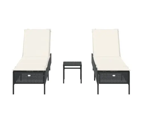 3-Daļīgs Sauļošanās Zvilnis Ar Matraci, Melna Pe Rotangpalma Vidaxl