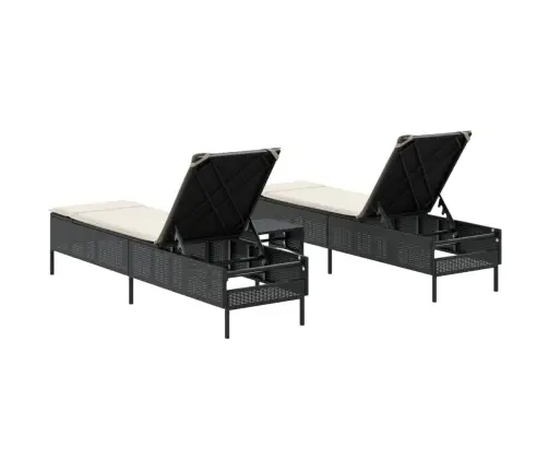 3-Daļīgs Sauļošanās Zvilnis Ar Matraci, Melna Pe Rotangpalma Vidaxl