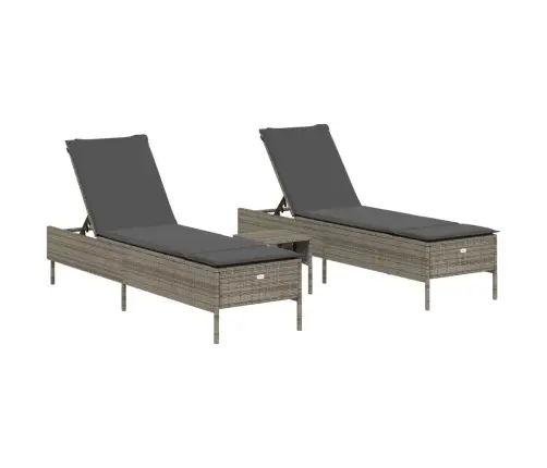 3-Osaline Päevitustool Istmepadjaga Hall, Polürotang 3-Osaline Päevitustool Istmepadjaga Hall, Polürotang