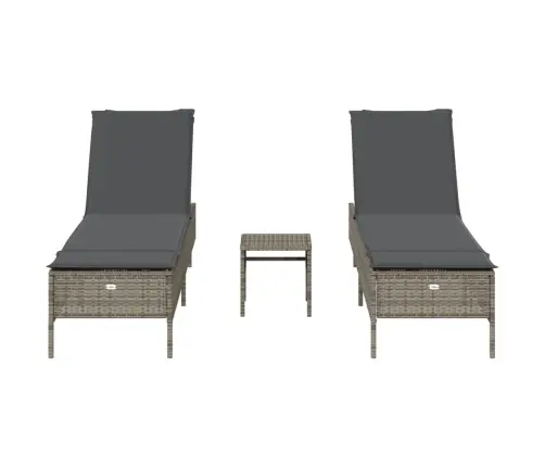 3-Osaline Päevitustool Istmepadjaga Hall, Polürotang 3-Osaline Päevitustool Istmepadjaga Hall, Polürotang