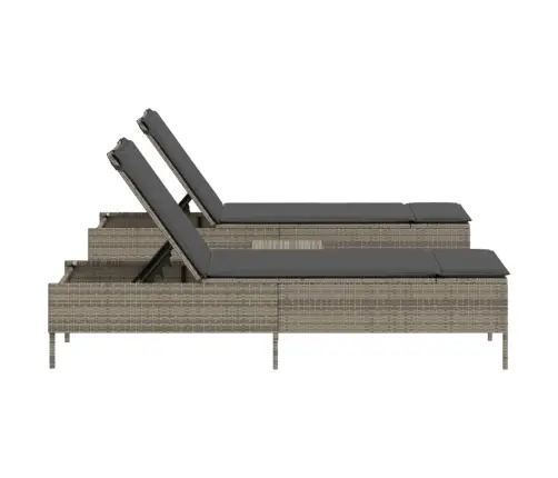 3-Osaline Päevitustool Istmepadjaga Hall, Polürotang 3-Osaline Päevitustool Istmepadjaga Hall, Polürotang