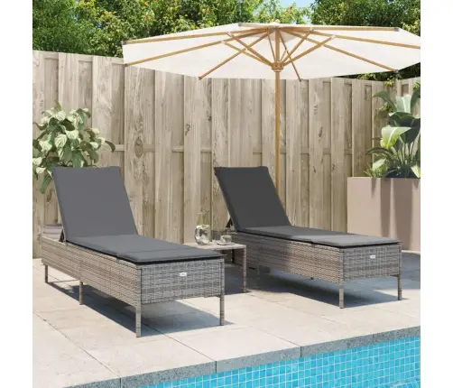 3-Osaline Päevitustool Istmepadjaga Hall, Polürotang 3-Osaline Päevitustool Istmepadjaga Hall, Polürotang