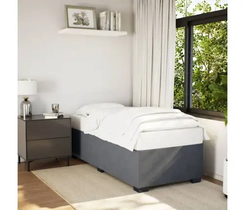 Gulta Bez Matrača, Tumši Pelēks, 90X200 Cm, Samts Vidaxl