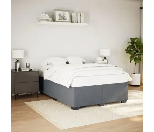 Gulta Bez Matrača, Tumši Pelēks, 140X200 Cm, Samts Vidaxl