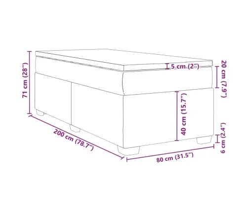 Atsperu Gultas Rāmis Ar Matraci, Melna, 80X200 Cm, Audums Vidaxl
