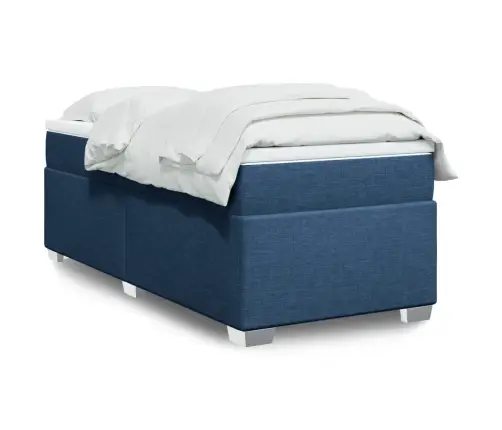 Atsperu Gultas Rāmis Ar Matraci, Zils, 80X200 Cm, Audums Vidaxl