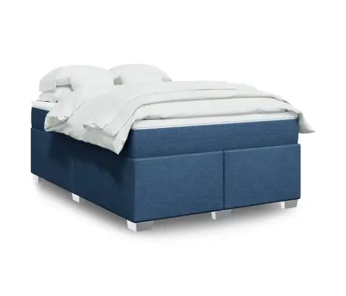 Lova Su Spyruoklėmis Ir Čiužiniu, Mėlyna, 140X200 cm Audinys