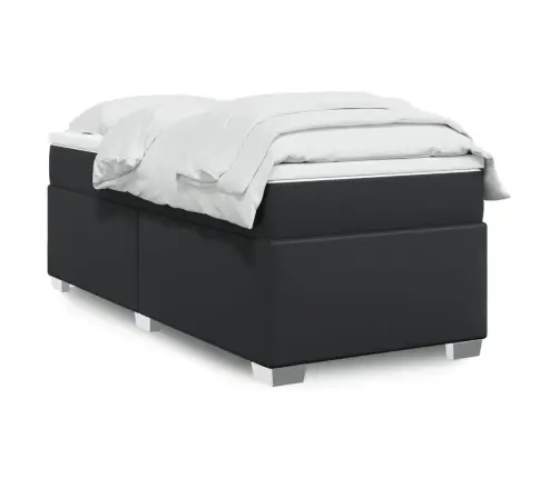 Lova Su Spyruoklėmis Ir Čiužiniu, Juoda,100X200cm Dirbtinė Oda