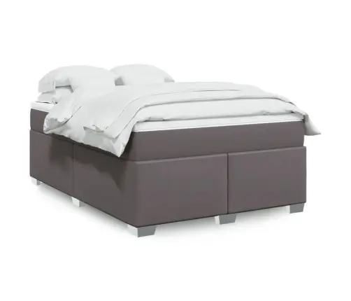 Atsperu Gulta Ar Matraci, Pelēka, 140X190 Cm, Mākslīgā Āda Vidaxl