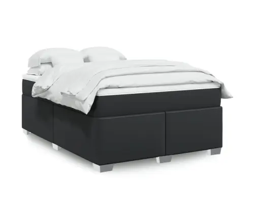 Lova Su Spyruoklėmis Ir Čiužiniu, Juoda,140X200cm Dirbtinė Oda