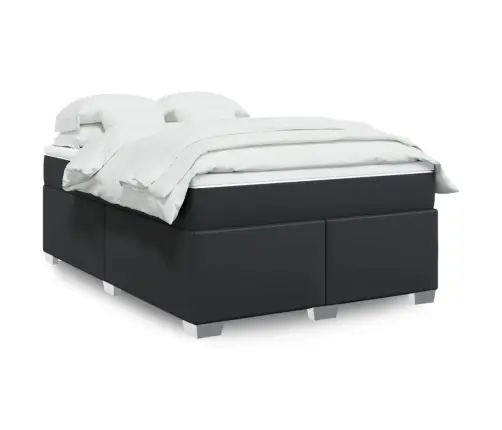 Lova Su Spyruoklėmis Ir Čiužiniu, Juoda,160X200cm Dirbtinė Oda