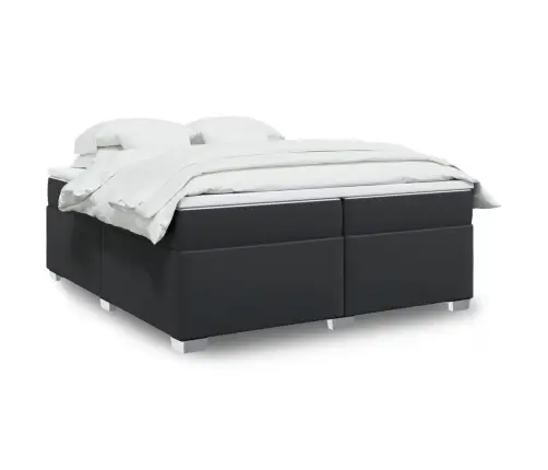 Lova Su Spyruoklėmis Ir Čiužiniu, Juoda, 200X200Cm Dirbtinė Oda