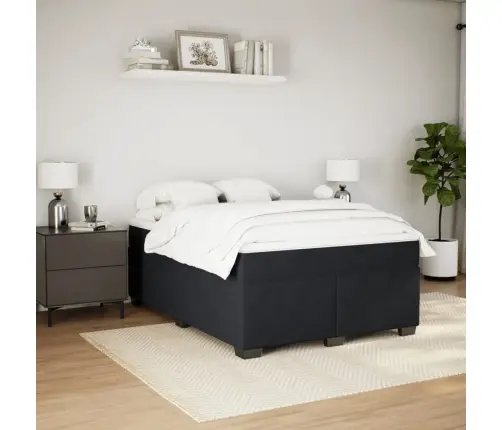 Lova Su Spyruoklėmis Ir Čiužiniu, Juoda, 140X190 cm Aksomas