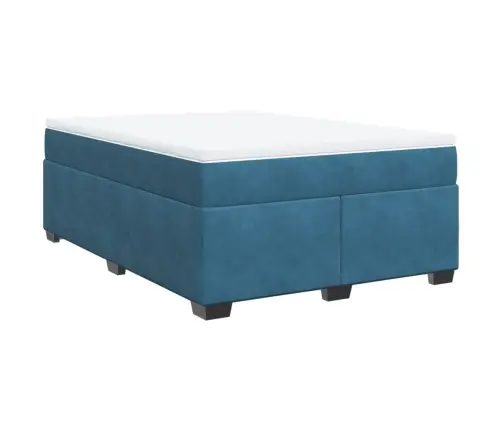 Lova Su Spyruoklėmis Ir Čiužiniu, Mėlyna, 140X200 cm Aksomas