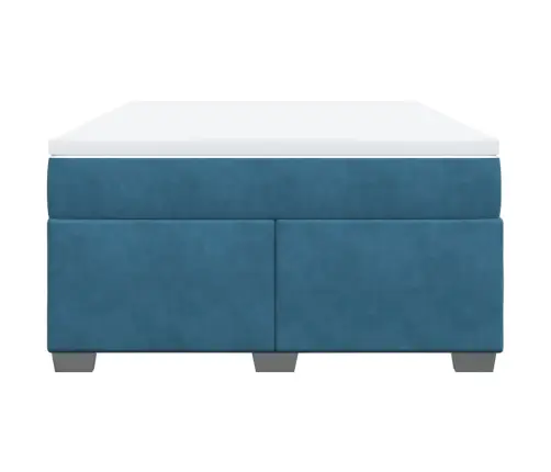 Lova Su Spyruoklėmis Ir Čiužiniu, Mėlyna, 140X200 cm Aksomas