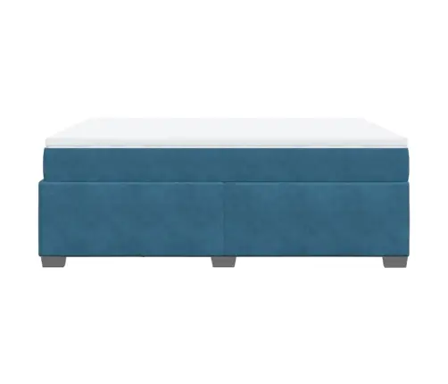 Lova Su Spyruoklėmis Ir Čiužiniu, Mėlyna, 140X200 cm Aksomas