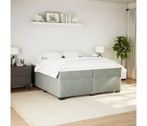 Atsperu Gulta Ar Matraci, Gaiši Pelēka Samts, 200X200 Cm Vidaxl